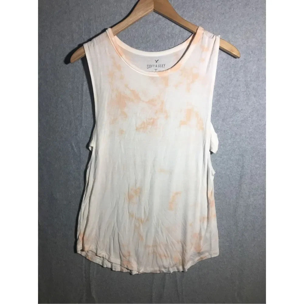 Womens American Eagle Tank Top Orange Tie Dye Casual Cutout Soft and Sexy